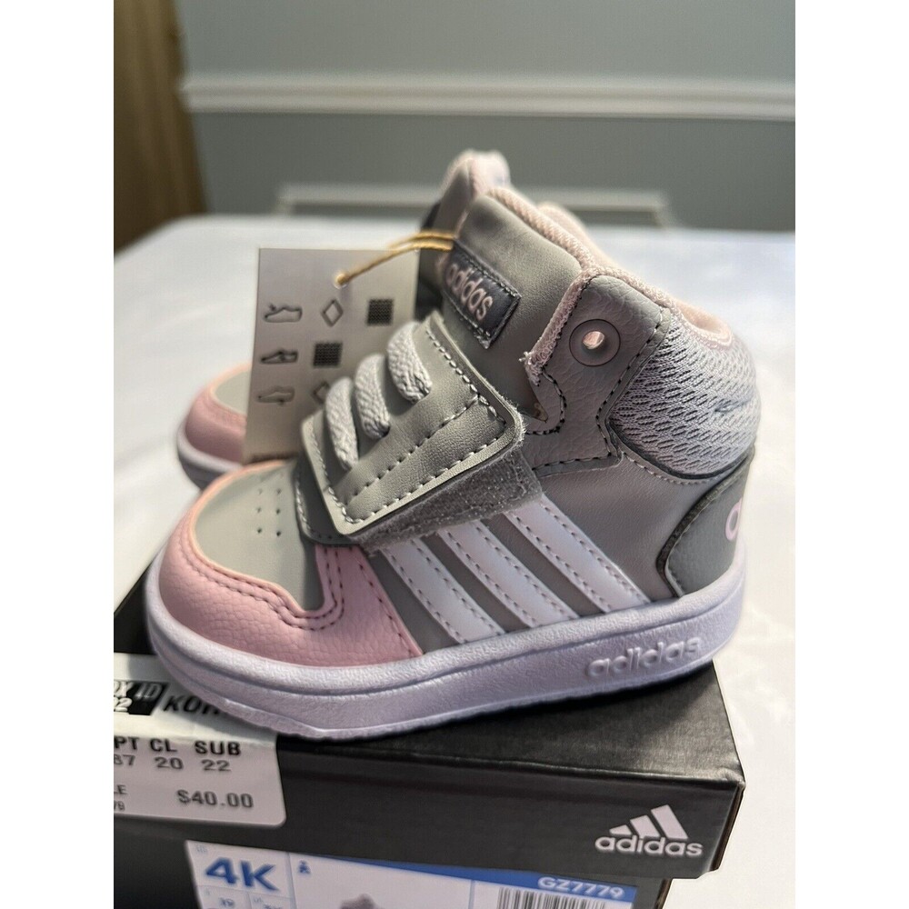 NIB adidas Hoops Mid 2.0 Gray Pink Sneakers Shoes Size 4K Basketball